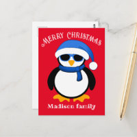 Pingüino fresco lindo Feliz Navidad rojo