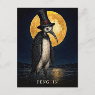 Postal Pingüino Gótico Sombrero Alto gótico Surrealista