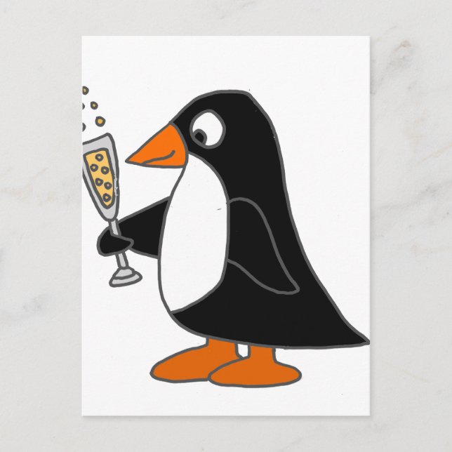 Postal Pingüino gracioso con Champagne (Anverso)