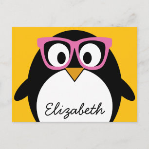 Postal Pingüino hipster - Personalizado suave rosa amaril