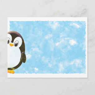 Postal Pingüino lindo acuarela azul