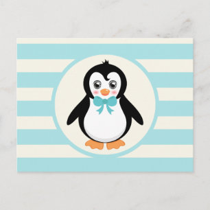 Postal Pingüino lindo con Bowtie turquesa