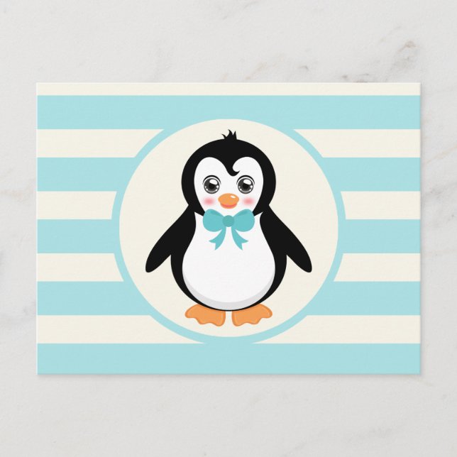 Postal Pingüino lindo con Bowtie turquesa (Anverso)