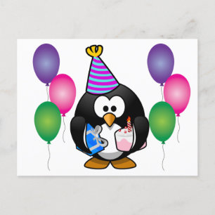Postal Pingüino lindo con globo