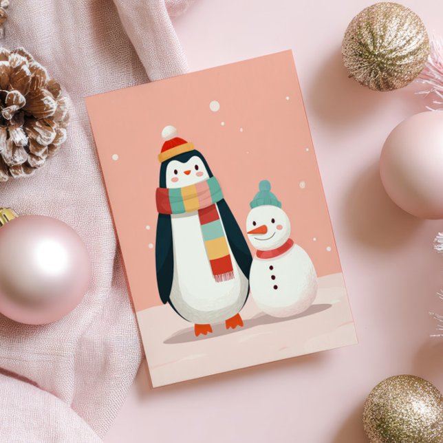 Postal Pingüino lindo con Navidades rosados del Pastel de (Subido por el creador)