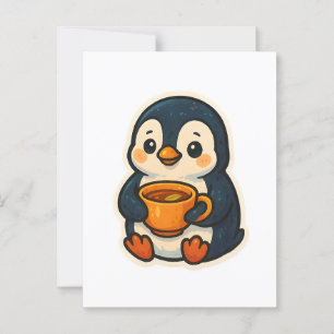 Postal Pingüino lindo con una taza de té