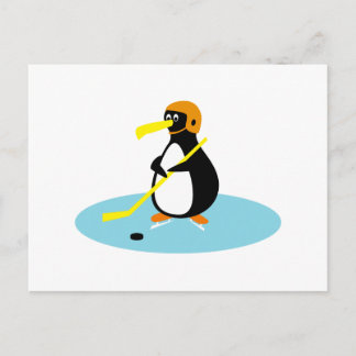 Postal pingüino lindo de hockey sobre hielo