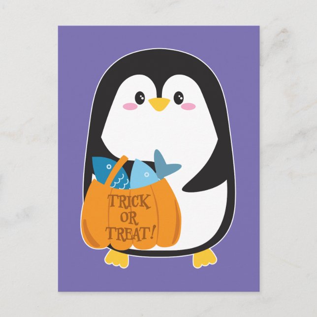 Postal Pingüino lindo en Halloween - (Anverso)