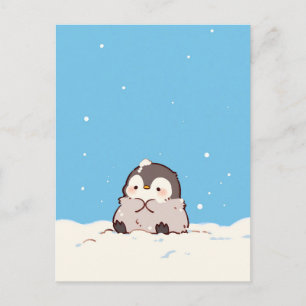 Postal Pingüino Lindo y Esponjoso en Paisaje Invernal Nev