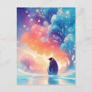 Postal Pingüino Majestuoso en Bosque Mágico Resplandecien