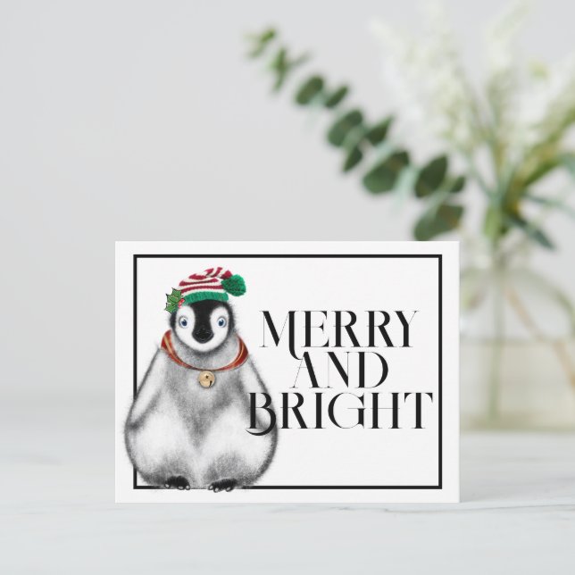 Postal Pingüino Navidad, animales festivos del Ártico (Anverso de pie)
