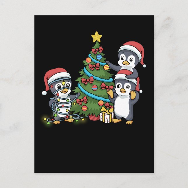 Postal Pingüino navidad Regalo a los niños Pingüino Árbol (Anverso)