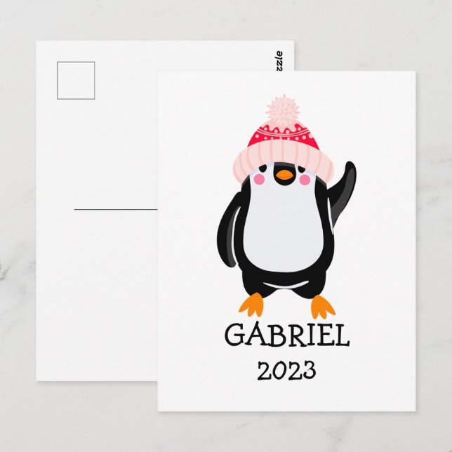 Postal Pingüino Navidades burdos y personalizados en Gorr (Anverso / Reverso)