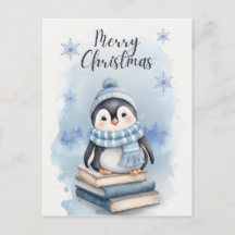 Pingüino Navidades de acuarela