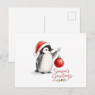 Postal Pinguino Navideño Adorable con Adorno