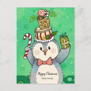 Postal Pingüino navideño feliz Navidad