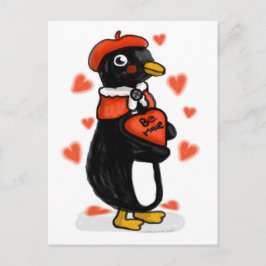 Postal Pingüino parisino El día de San Valentín