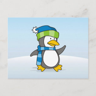 Postal Pingüino pequeño caminando sobre la nieve