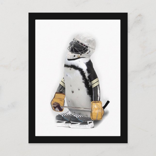 Postal Pingüino Pequeño Con Engranaje De Hockey (Anverso)