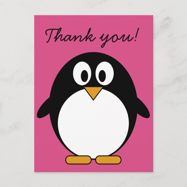 Postal pingüino personalizado lindo con fondo rosa (Anverso)
