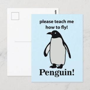 Postal Pingüino Por favor enséñame a volar Pingüino Diver