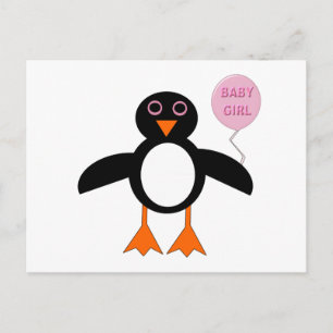 Postal pingüino rosada para bebé