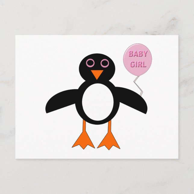 Postal pingüino rosada para bebé (Anverso)