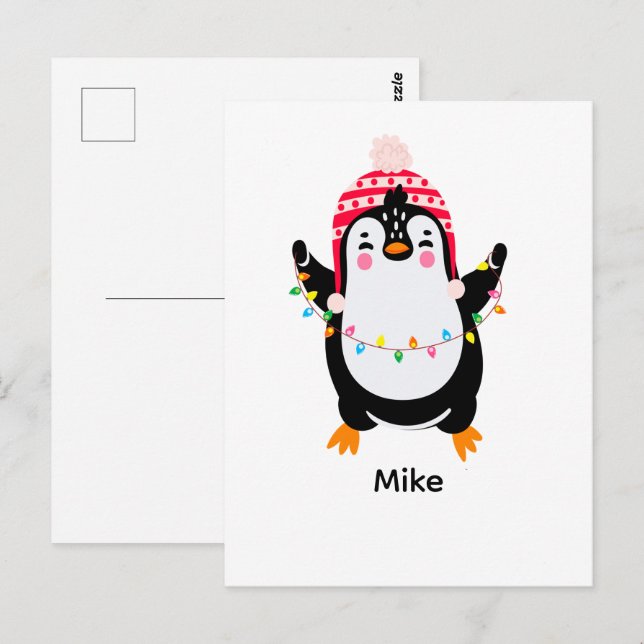 Postal Pingüino torbellino con luces Navidades (Anverso / Reverso)