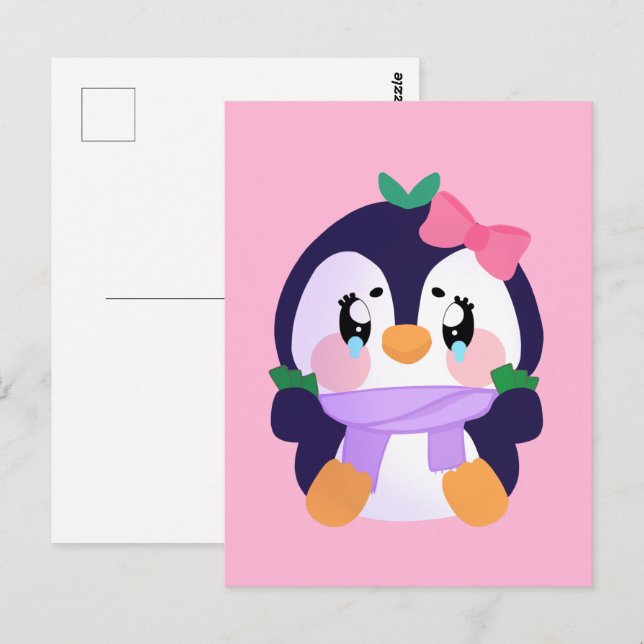 Postal Pingüino único de broke cute (Anverso / Reverso)