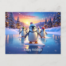 Pingüinos Adorables con Gorros de Invierno en Hiel