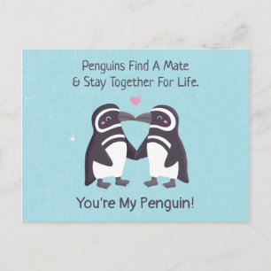 Postal Pingüinos besándose, divertido eres mi pingüino