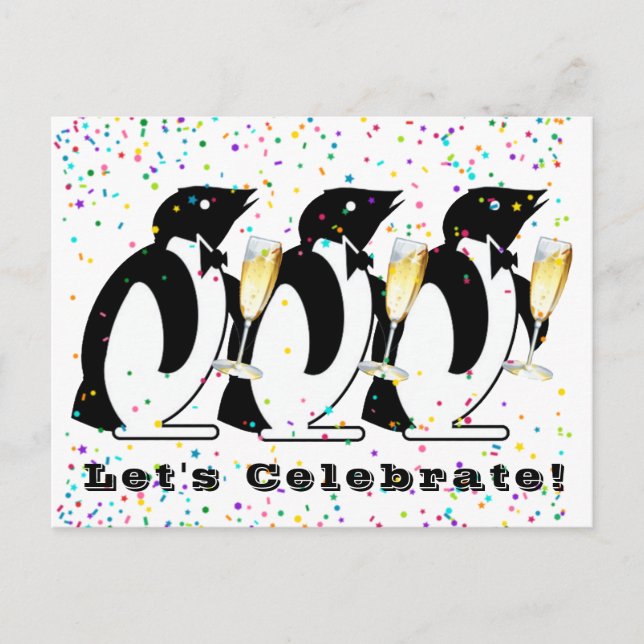 Postal Pingüinos Brindando Celebran (Anverso)