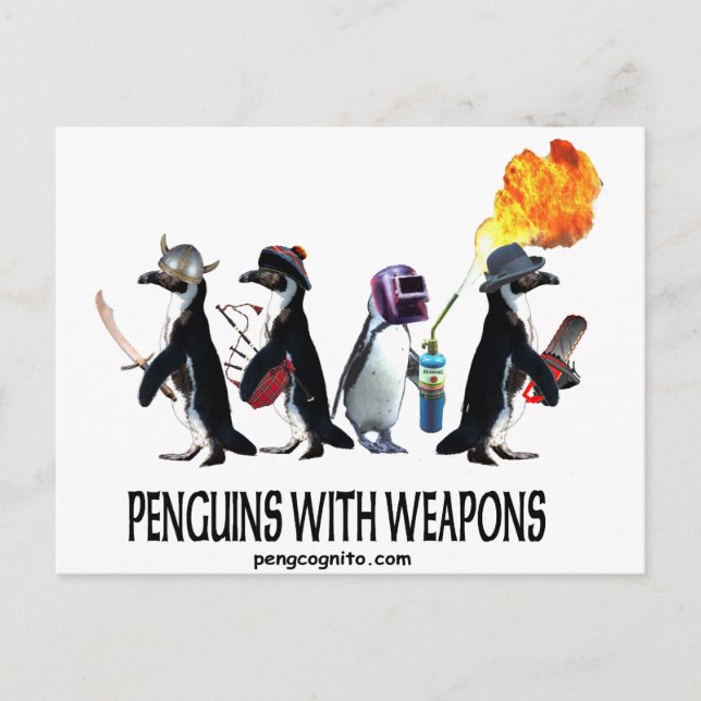 Postal pingüinos con armas (Anverso)