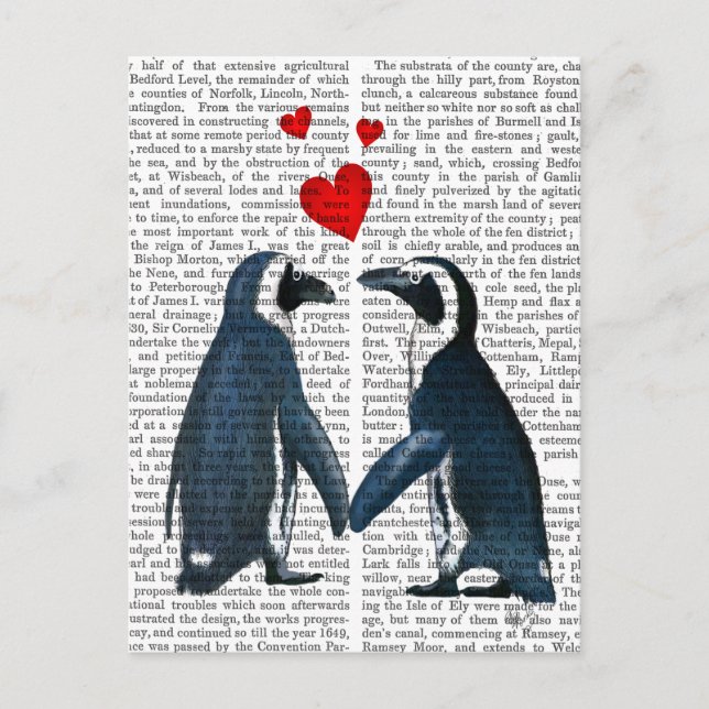 Postal Pingüinos con corazón de amor (Anverso)