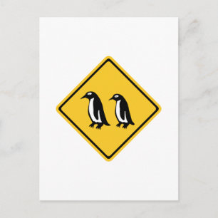 Postal Pingüinos Cruzando, Señal de Tráfico, Nueva Zeland