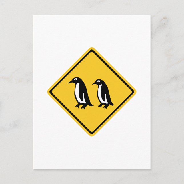 Postal Pingüinos Cruzando, Señal de Tráfico, Nueva Zeland (Anverso)