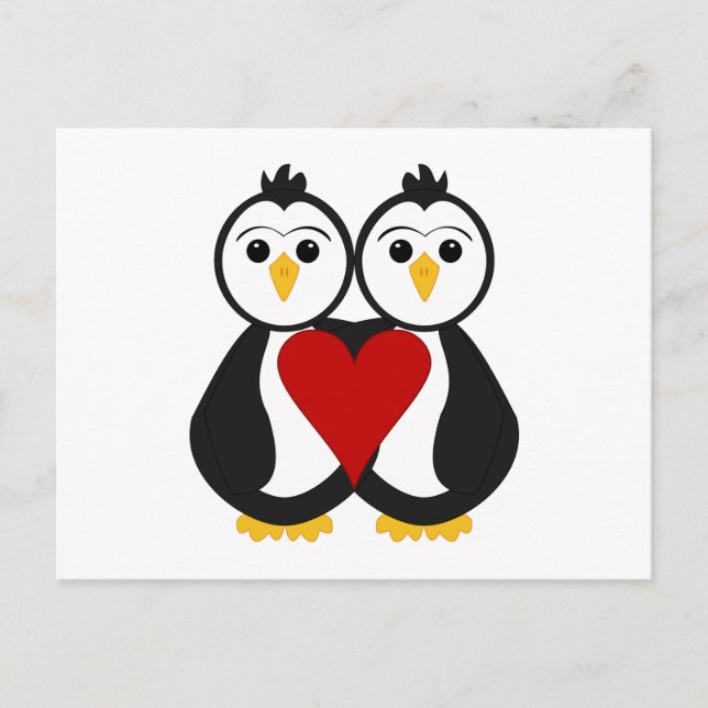 Postal Pingüinos Cutos Enamorados (Anverso)