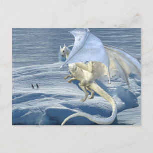 Postal Pingüinos de invierno de nieve de dragón blanco he