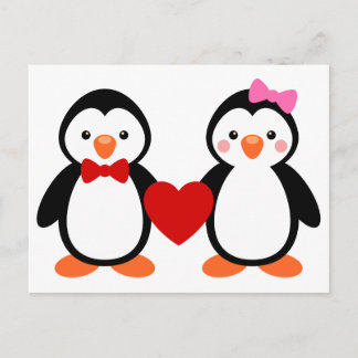 Postal Pingüinos en amor