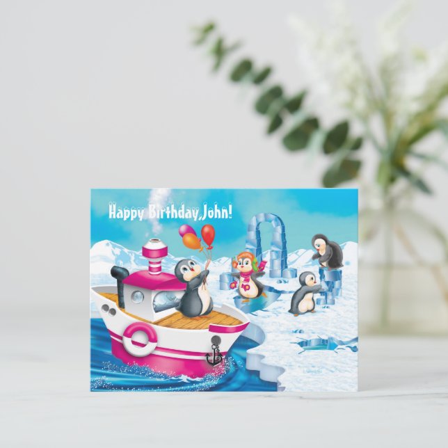 Postal pingüinos en la Antártida (Anverso de pie)