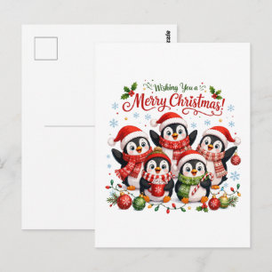 Postal Pingüinos Kawaii de Navidad