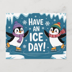 Postal Pinguinos Lindos Patinando en el Hielo Dibujos Ani