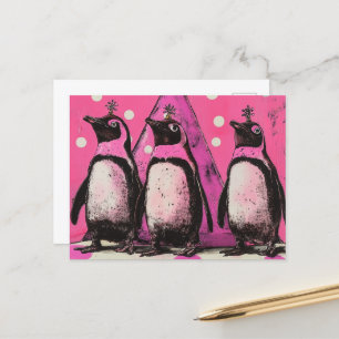 Postal Pingüinos rosados
