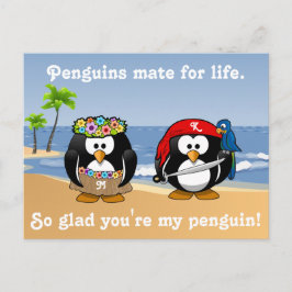 Postal Pingüinos Tropicales Pareja Playa Isla Pirata Hula