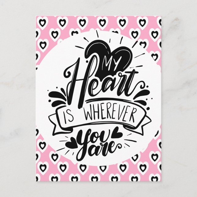 Postal Pink and Black Hearts Quote Valentines Day    (Anverso)