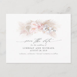 Postal Pink Anthuriums y Pampas Grass Save the Date