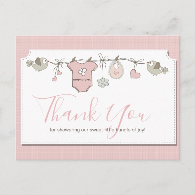 Postal Pink Baby Clothesline Baby Shower Gracias (Anverso)