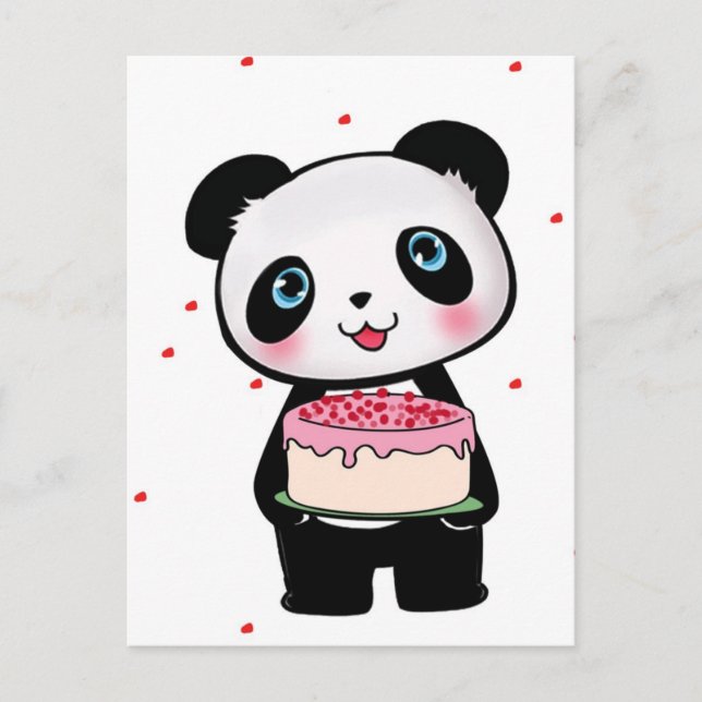 Postal Pink Birday Panda Bear con entusiasta del ventilad (Anverso)