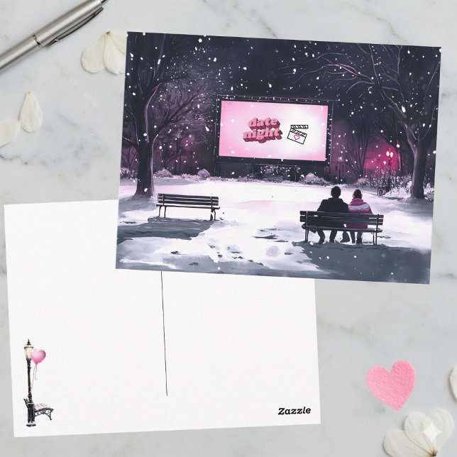 Postal Pink Black Winter Scene Date Night Valentine's Day (Subido por el creador)