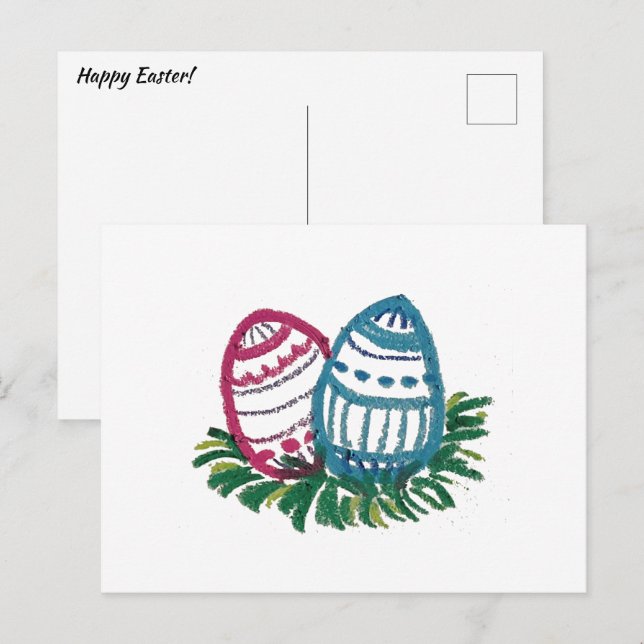 Postal Pink & Blue Easter Eggs Postcard (Anverso / Reverso)
